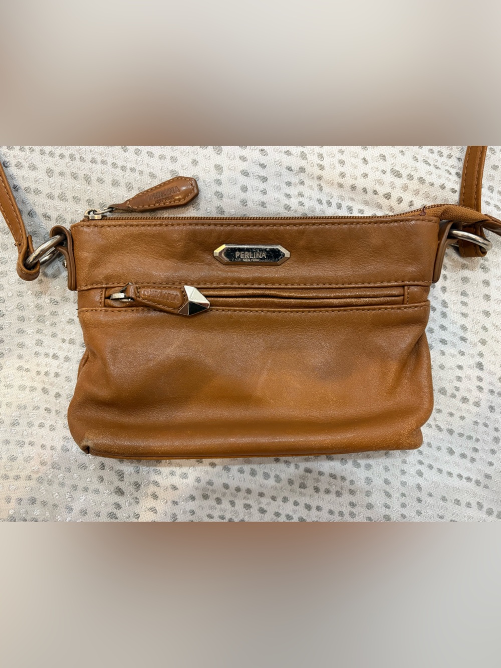 Perlina Tan Leather Crossbody Bag